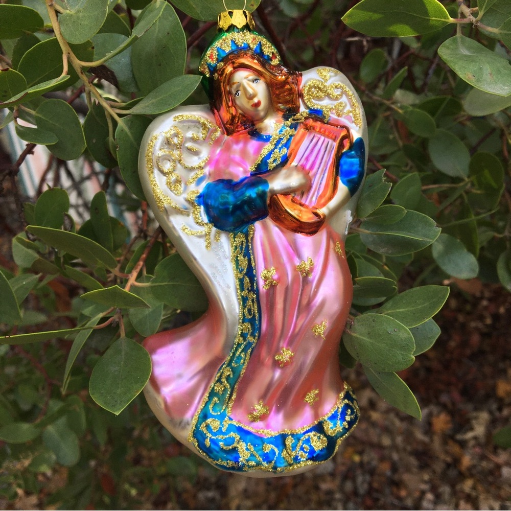 Vintage Hand Blown Glass Christmas Ornament - Pink Angel - Large